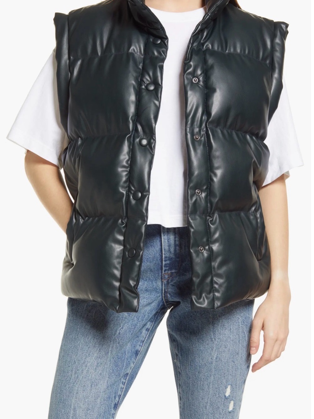 Blank NYC Black Vegan Leather Quilted Puffer Vest